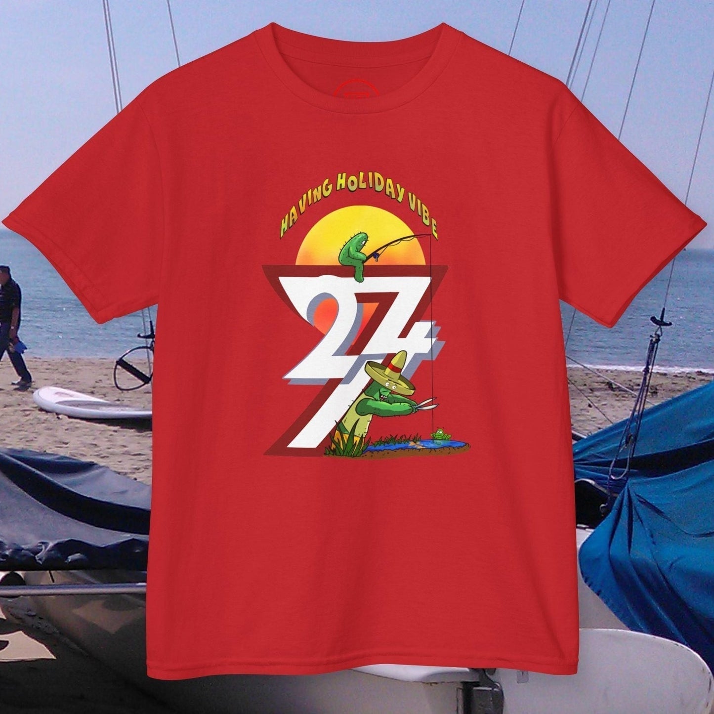 Kids Summer Fishing T-Shirt in Navy featuring the hand-drawn summer holiday design.