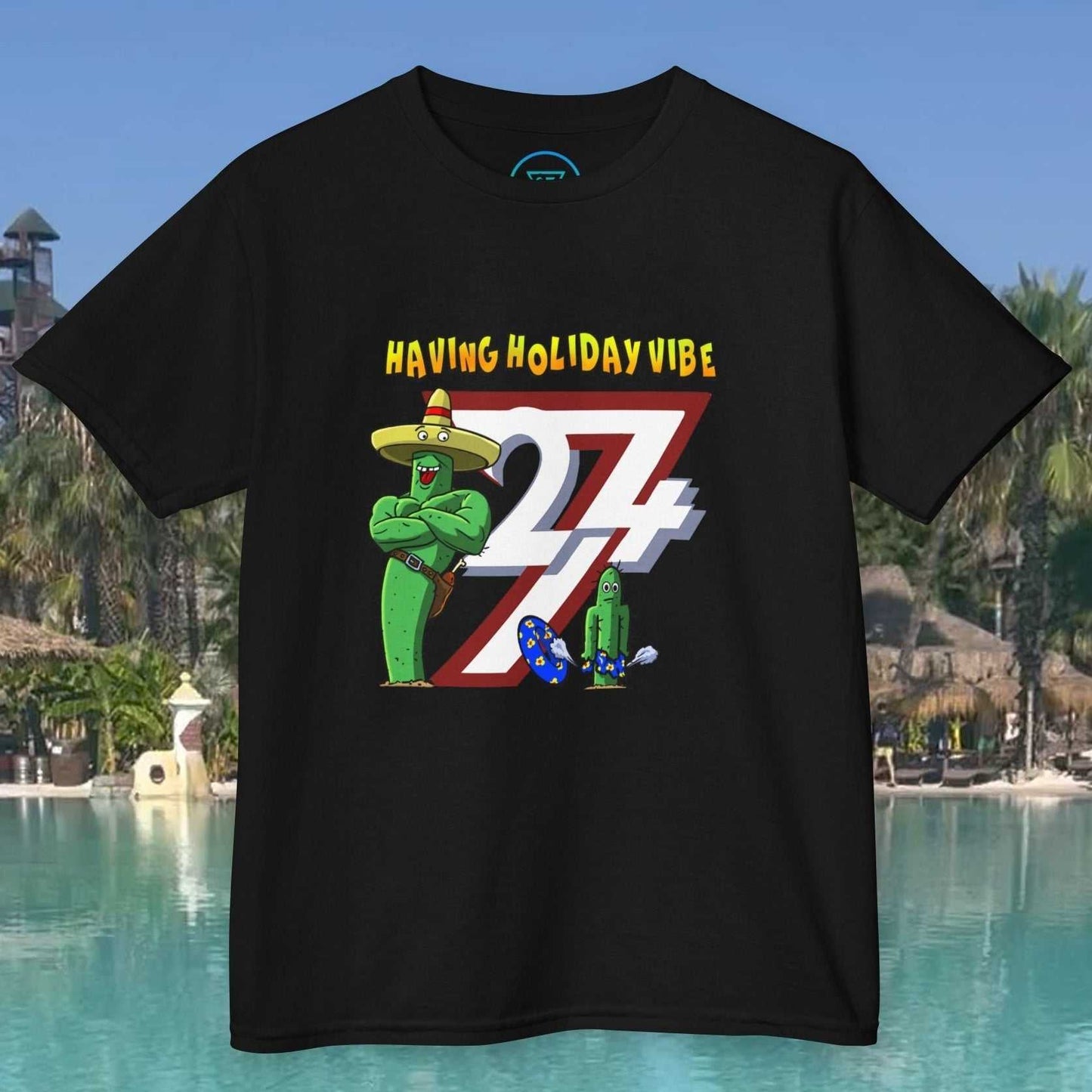 Kids Summer Vacation T-Shirt in Black showing the 90s comic-style Leonando and Littleando.