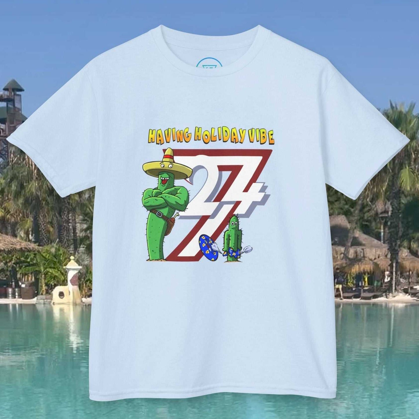 Kids Summer Vacation T-Shirt in Light Blue featuring the original HI-TComics artwork.