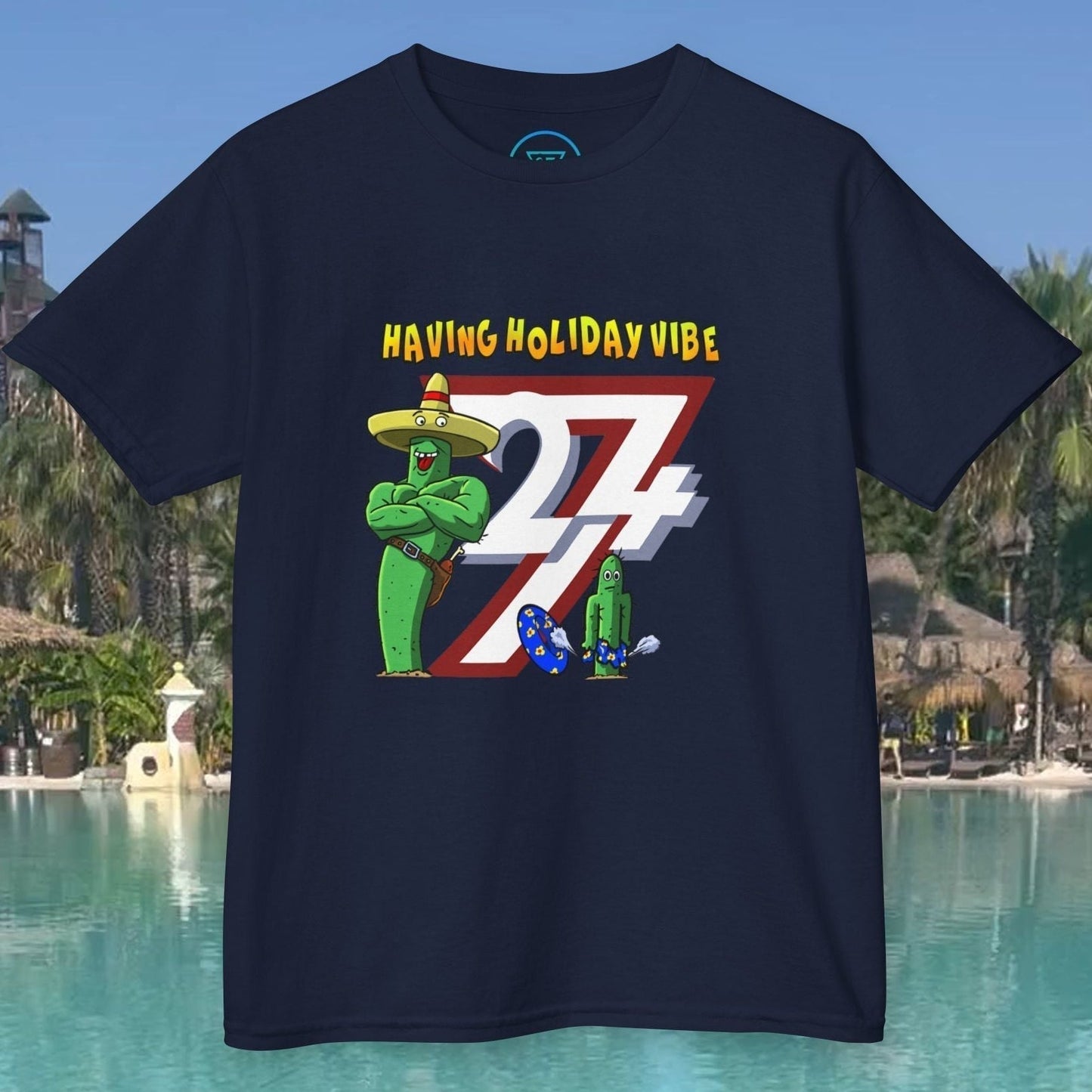 Kids Summer Vacation T-Shirt in Navy featuring Leonando and the punctured swim tube.