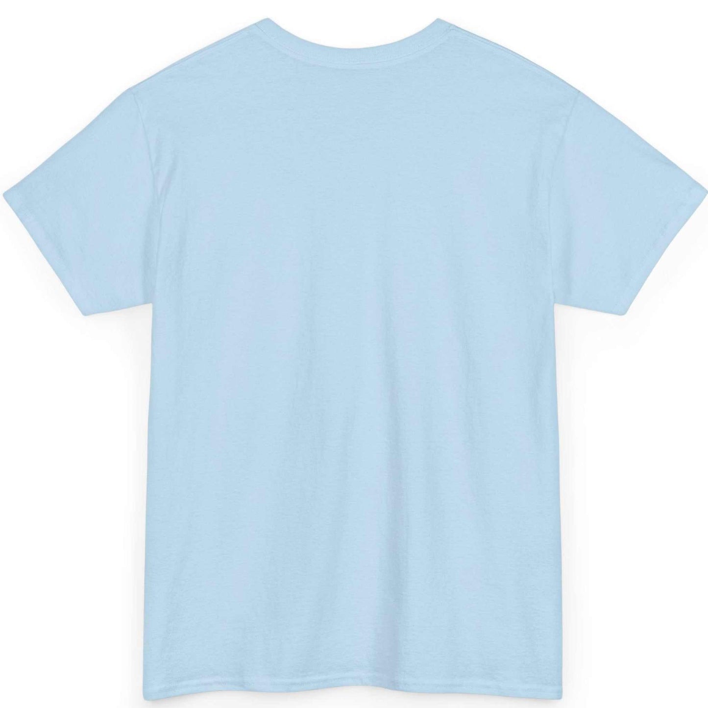Back view of the light blue seamless tubular groomsmen gift t-shirt, displayed on a clean background.