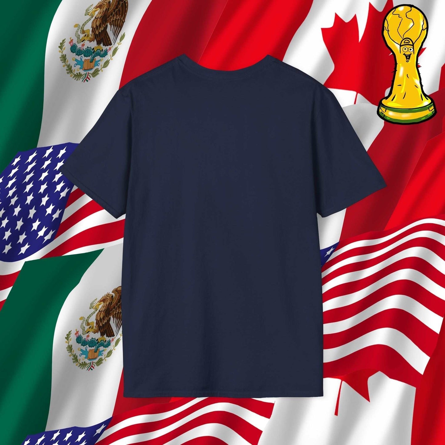 Clean back view of the solid navy 100% ring-spun cotton Canada mascot tee, showing the premium fabric and athletic fit.