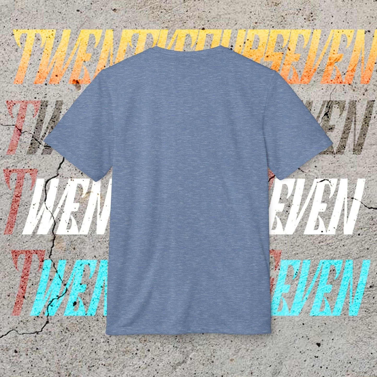 Rear view of the plain Navy Heather Adidas performance tee showing the textured recycled polyester weave.