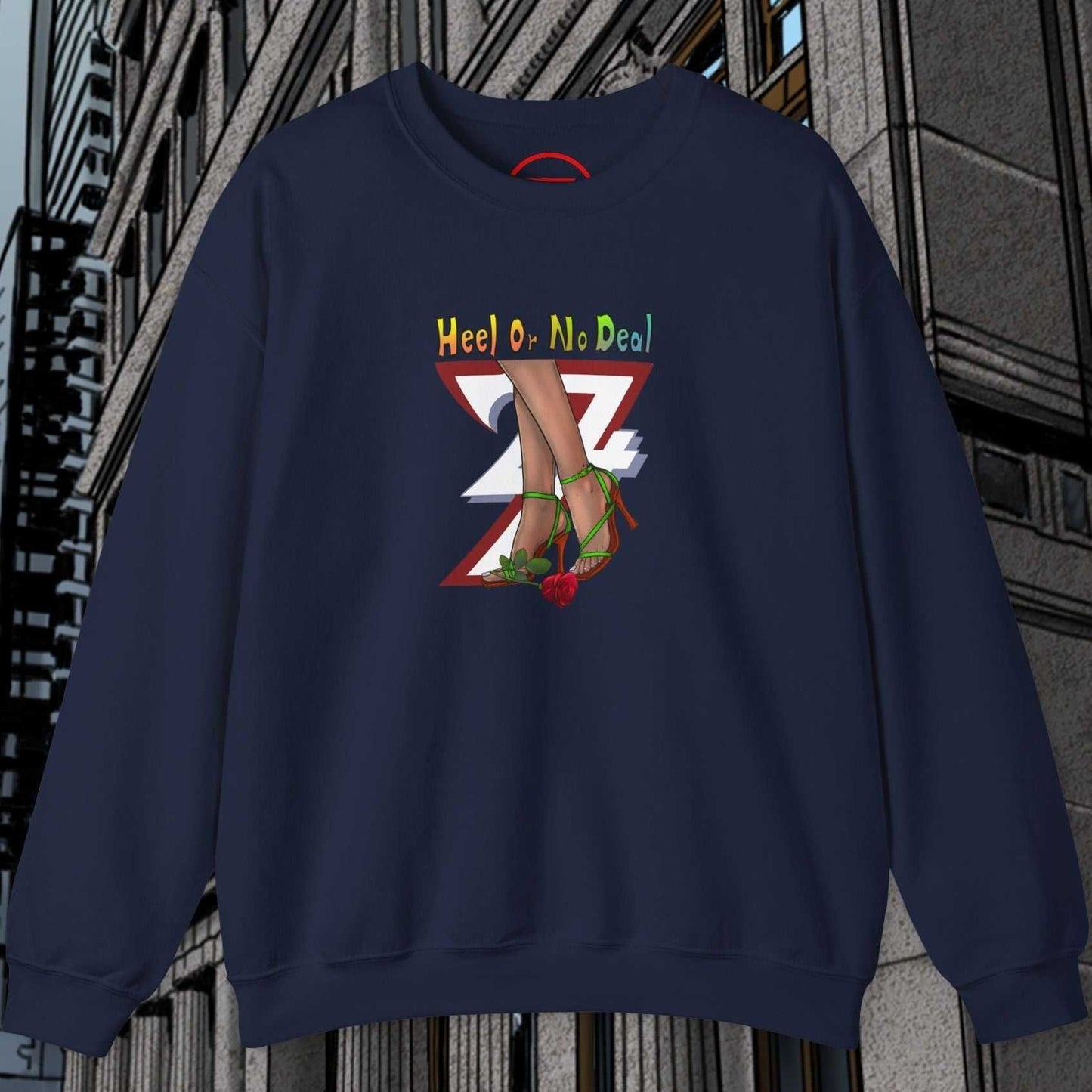 navy sweatshirt with hand-drawn rose design and humorous quote for women