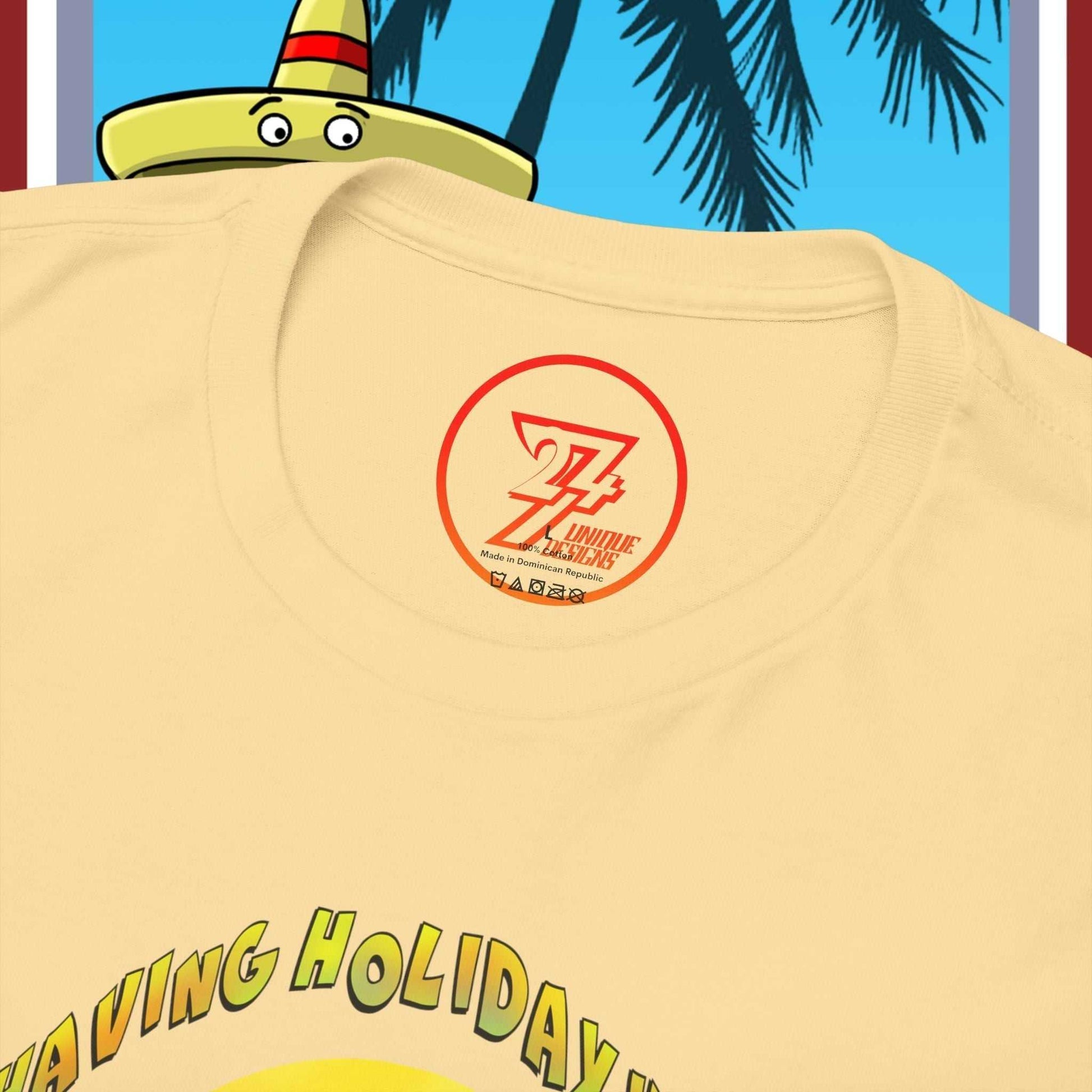 Pastel Yellow Adult T-Shirt Collar Close-Up - 24/7 Unique Designs Quality.