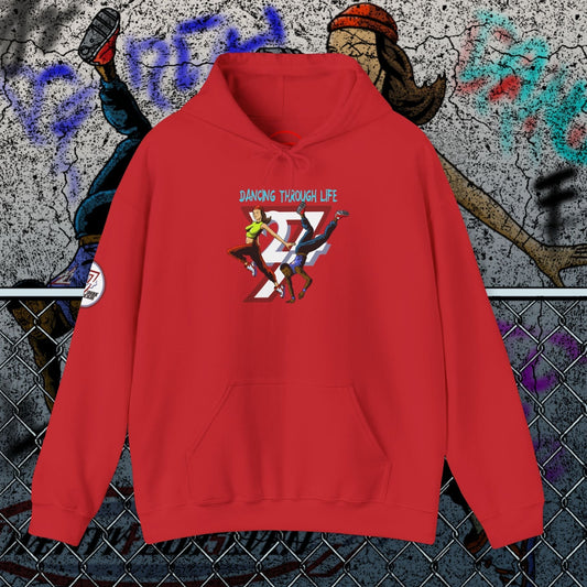 red streetwear hoodie with dancing graphic for urban dancers and TikTok fans