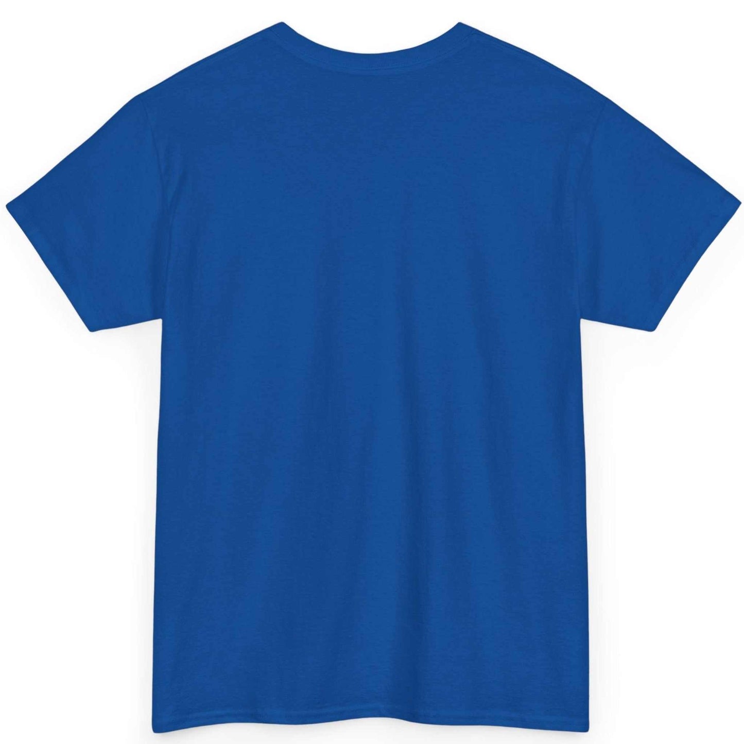 Back view of the royal blue tropical palm tree design tee