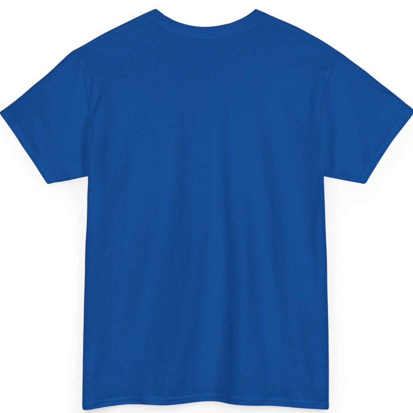 Back view of the royal blue funny gym buddy workout shirt, showing the clean, unprinted back canvas.
