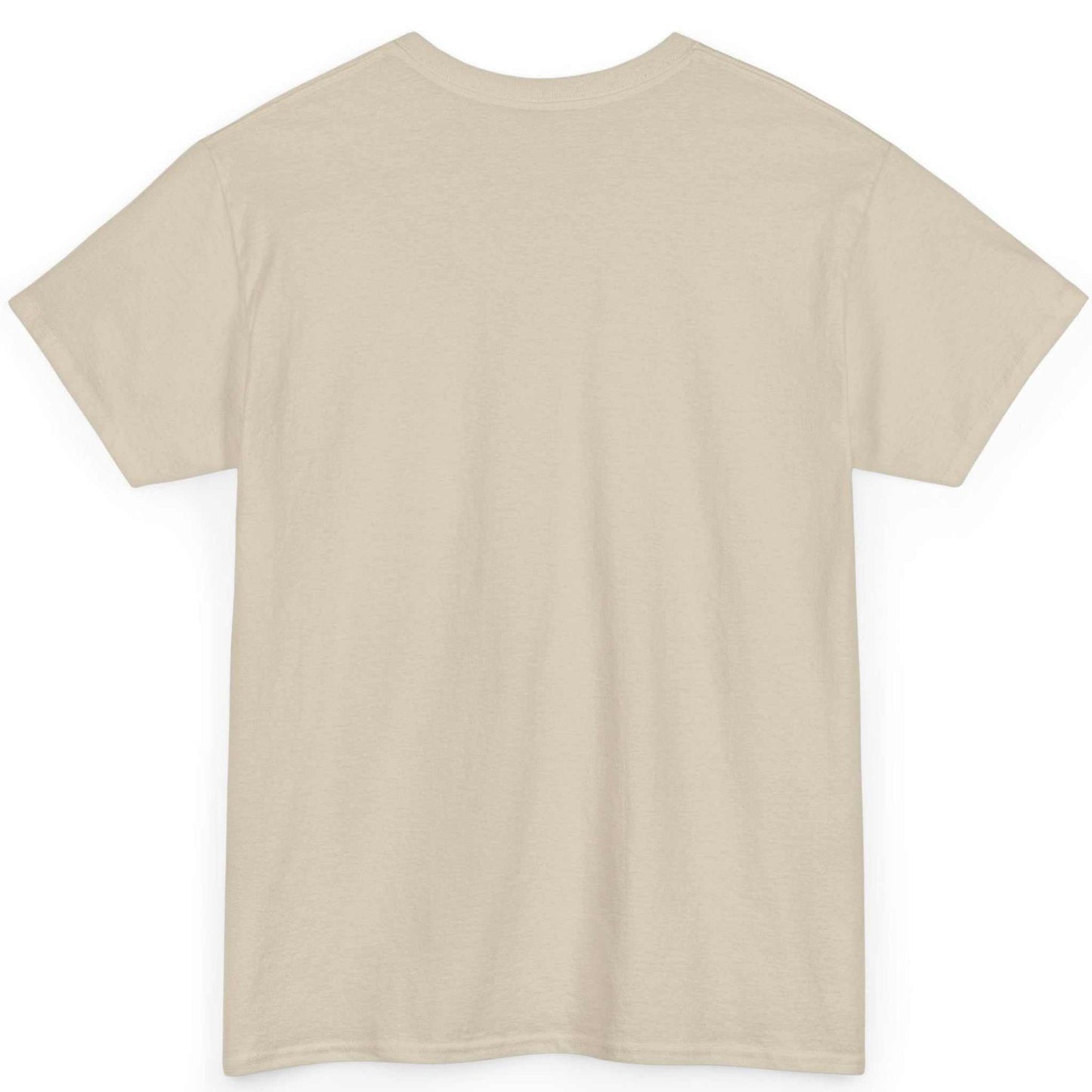 Back view of the sand beige classic fit casual streetwear top, displayed on a clean background.
