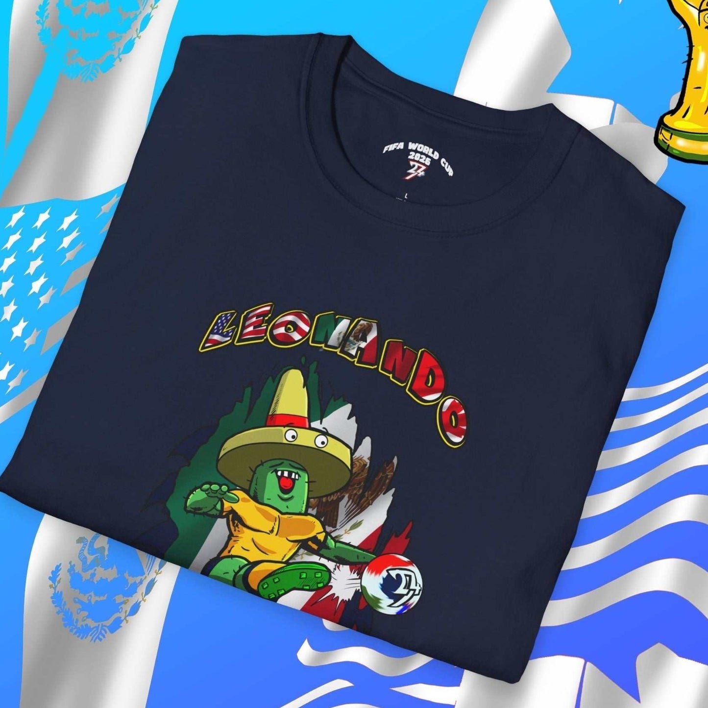 Professionally folded Solid Navy Leonando Mexico shirt, highlighting the 3D flag graphic and Jersey 54 text.