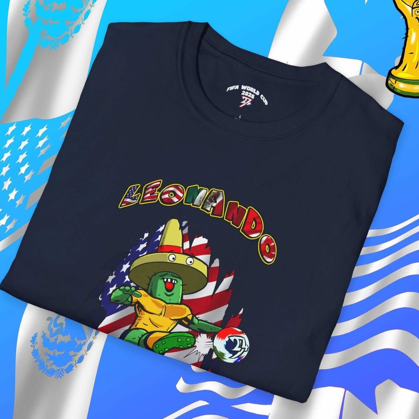 Professionally folded Solid Navy Leonando USA shirt, highlighting the vibrant 3D graphic and the navy-on-navy Jersey 54 text.