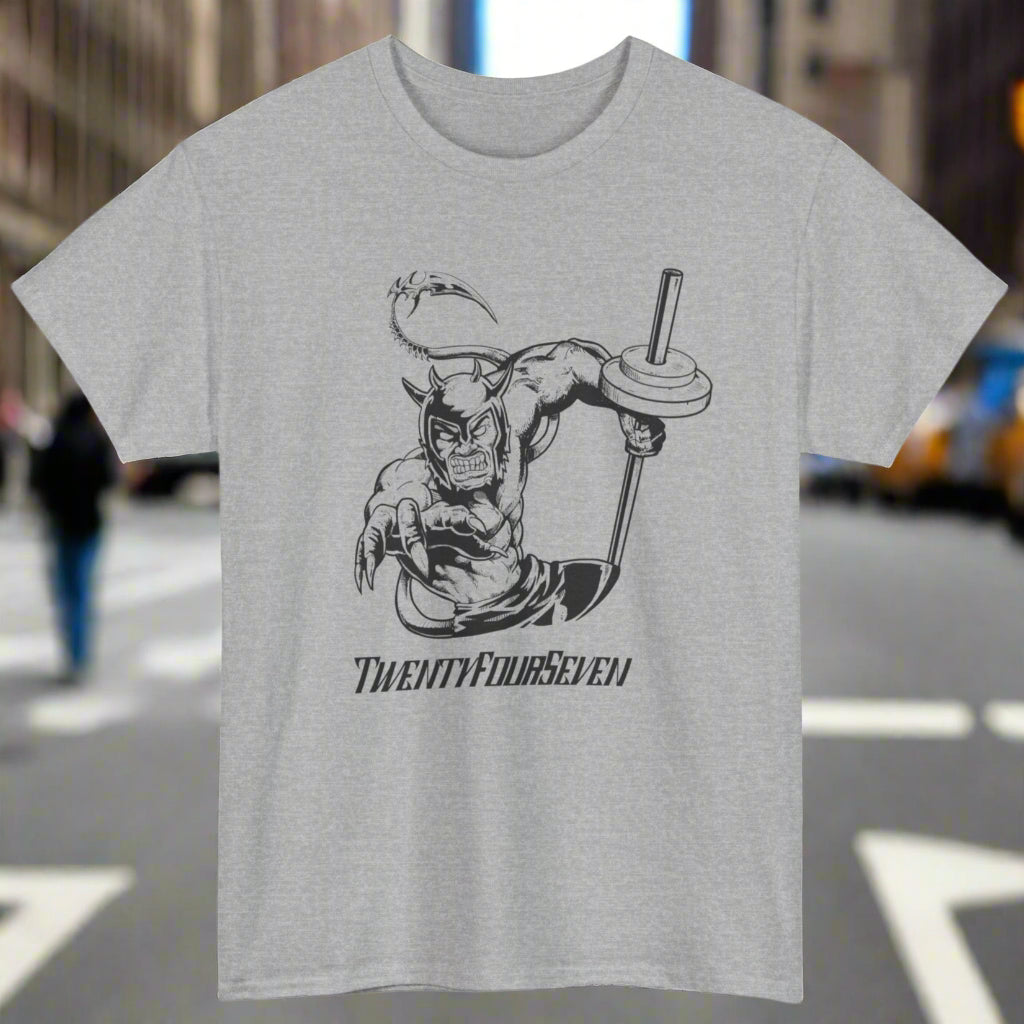 sport grey gym t-shirt with unique design on its back