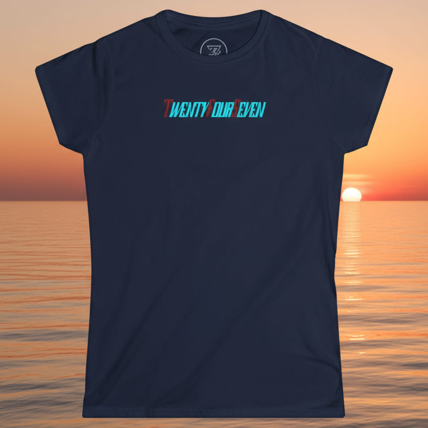 unique women t-shirt navy blue with vibrant twentyfourseven text for summer and everyday wear