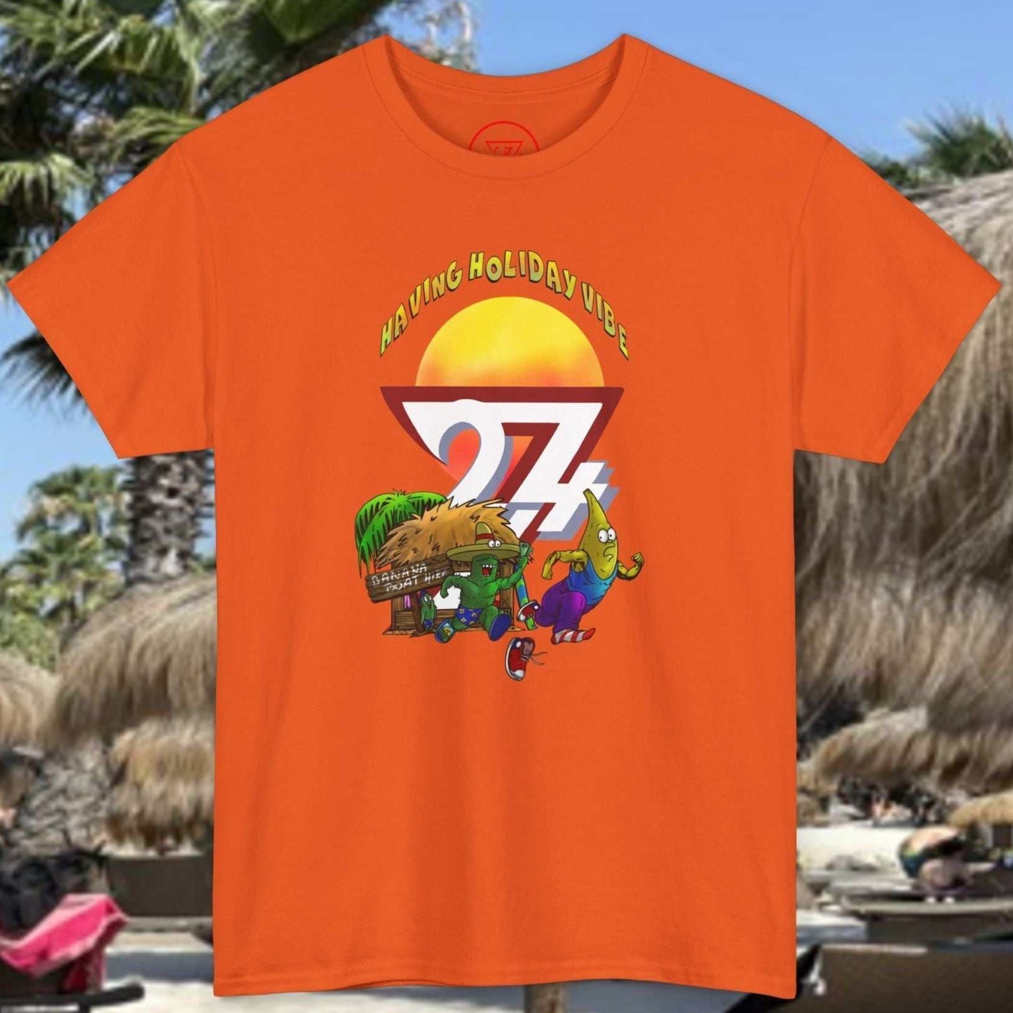 Vibrant Orange Adult Tropical Summer T-Shirt - Funny vacation graphic tee.