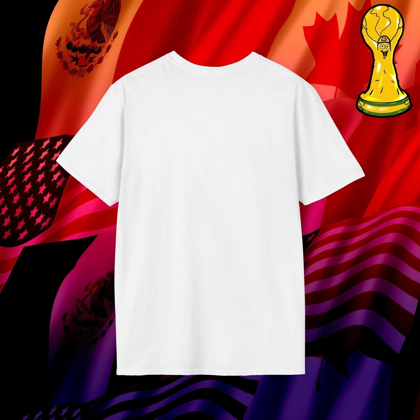 Clean back view of the 100% ring-spun cotton white mascot tee, showing the premium fabric and seamless sides.