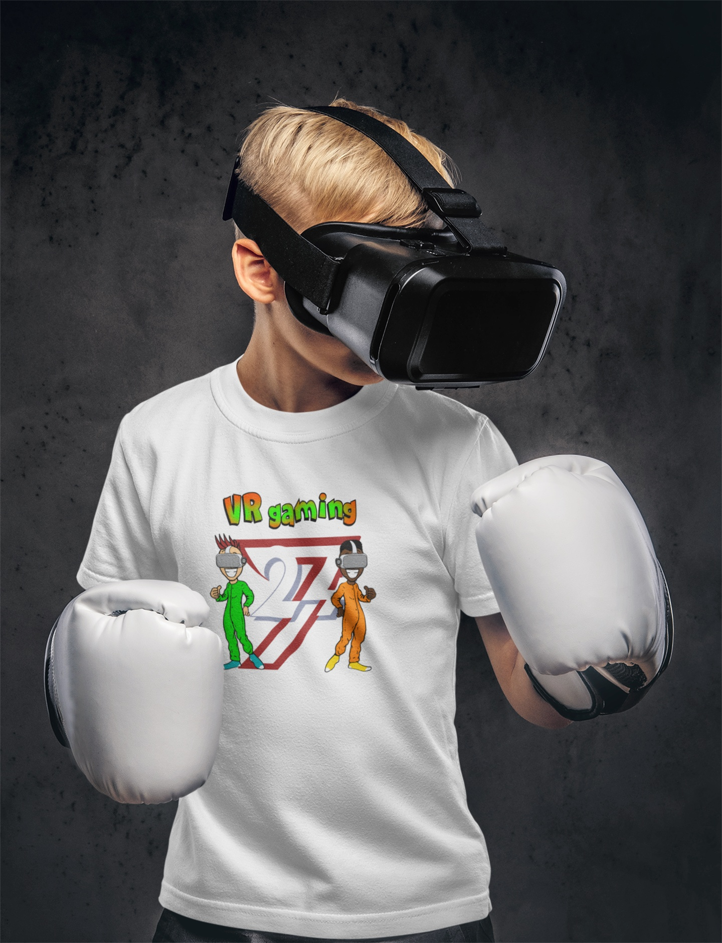 Kids VR Gaming T-Shirt in White worn by a boy