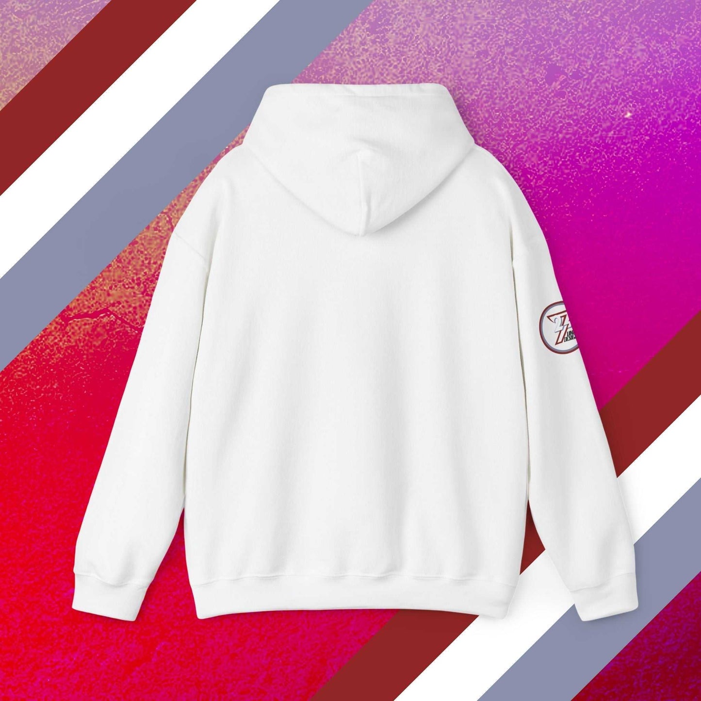 Rear perspective of the Norge flag hoodie showing the clean, unprinted back and double-lined hood detail.