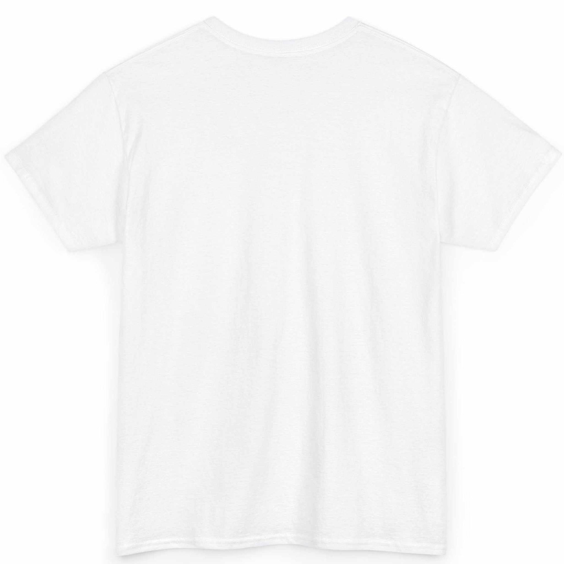 Back view of the white urban streetwear t-shirt, showing the clean, unprinted cotton back canvas.