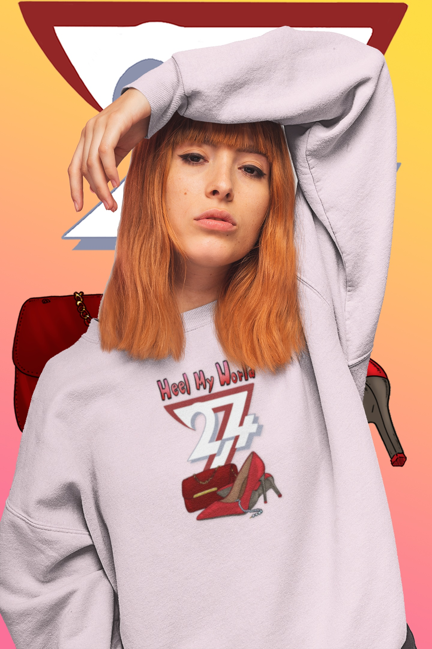 woman wearing a pink graphic sweatshirt